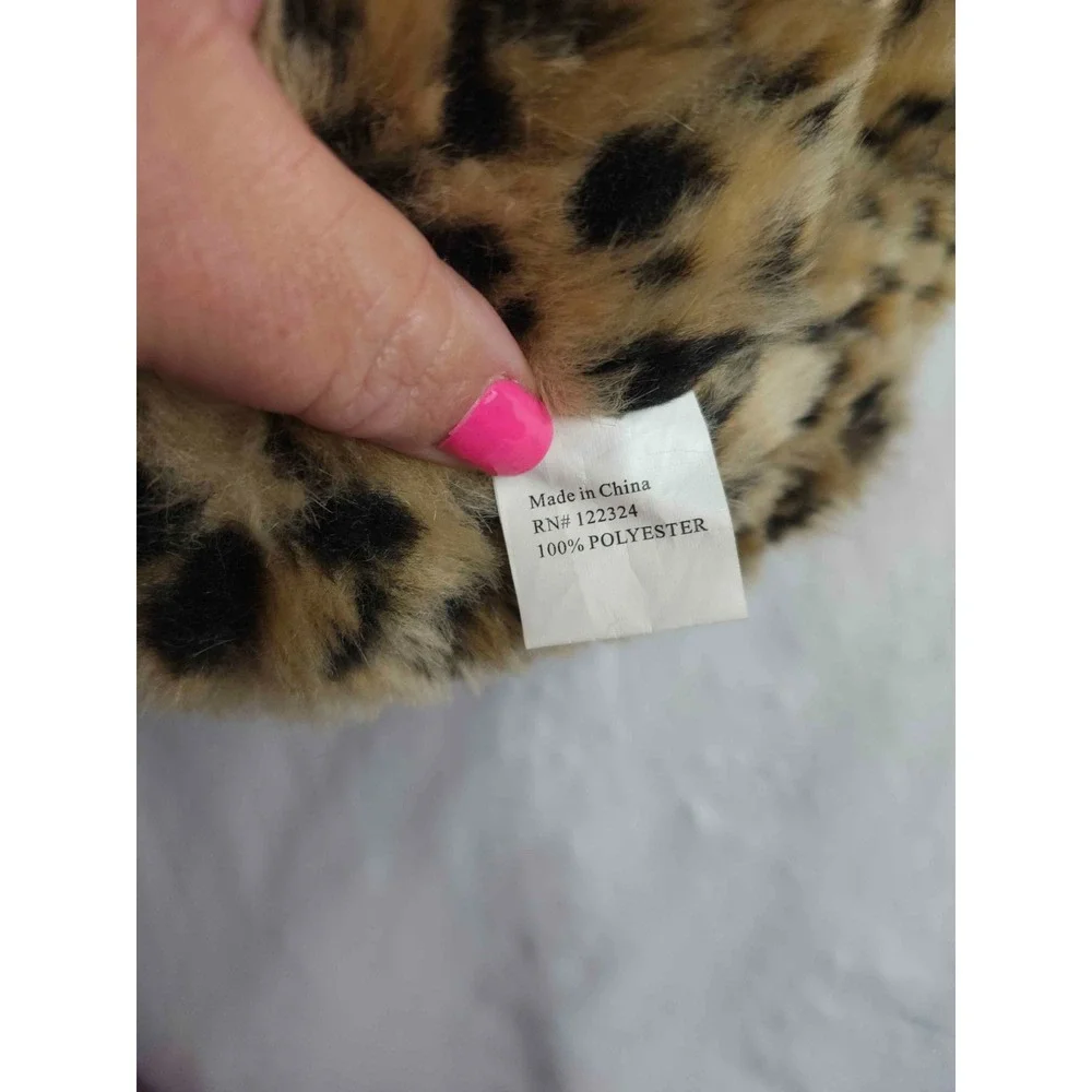 Unbranded Leopard Scarf Set Womens One Size Brown Faux Fur Winter Animal Print